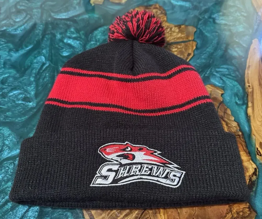 Shrews Black And Red Beanie Pom Pom Knit Hat